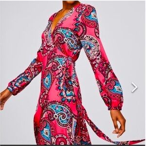 NWOT Ann Taylor Loft Pink Paisley Wrap Midi Dress Size XS